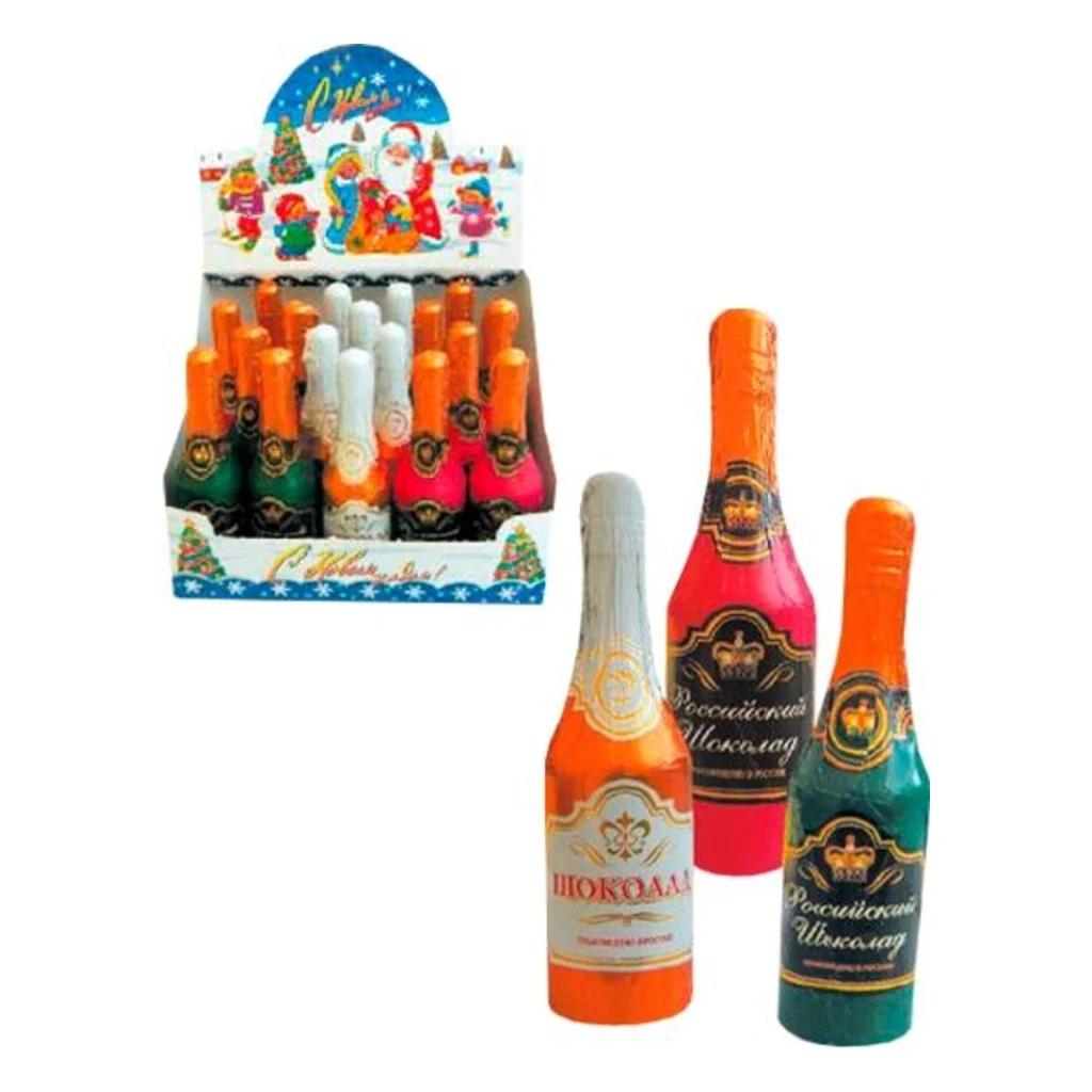 Шоколад фигурка Арт 3140 Бутылка Шампанское-мини, (шоубокс), (Золотое правило), 20 шт по 75 г — фото 1