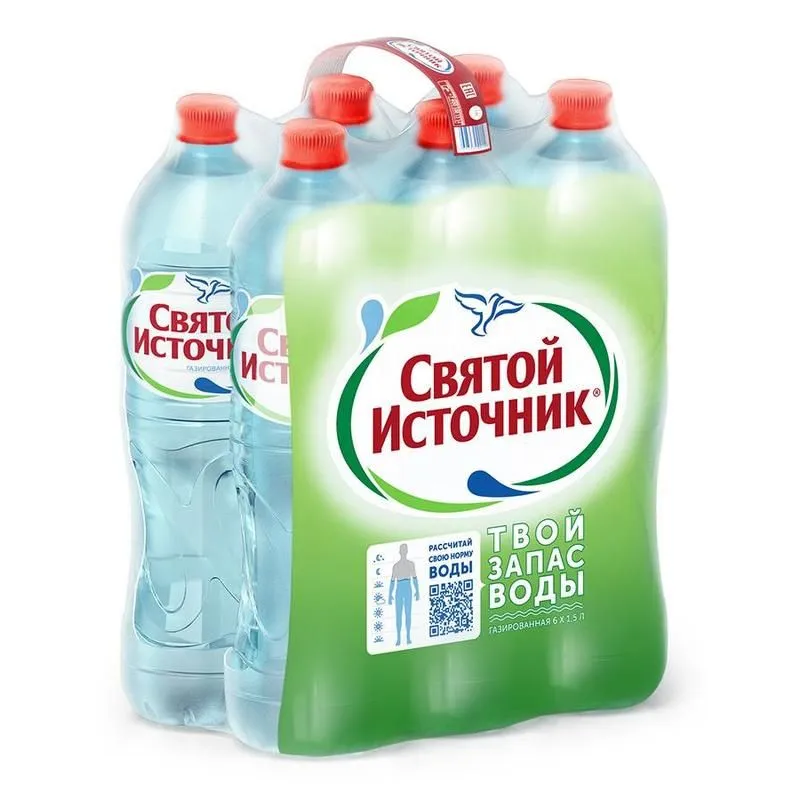 Вода Питьевая "Святой Источник" Газированная, Пэт 1,5л