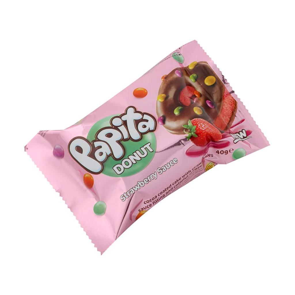 Кекс Papita Donut Cilek с какао, клубника, цветные драже (ТУРЦИЯ) 40 г — фото 1
