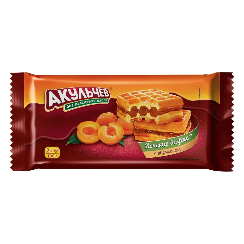 Вафли Венские с абрикос джемом 100гр.1/22шт (Акульчев) — фото 1