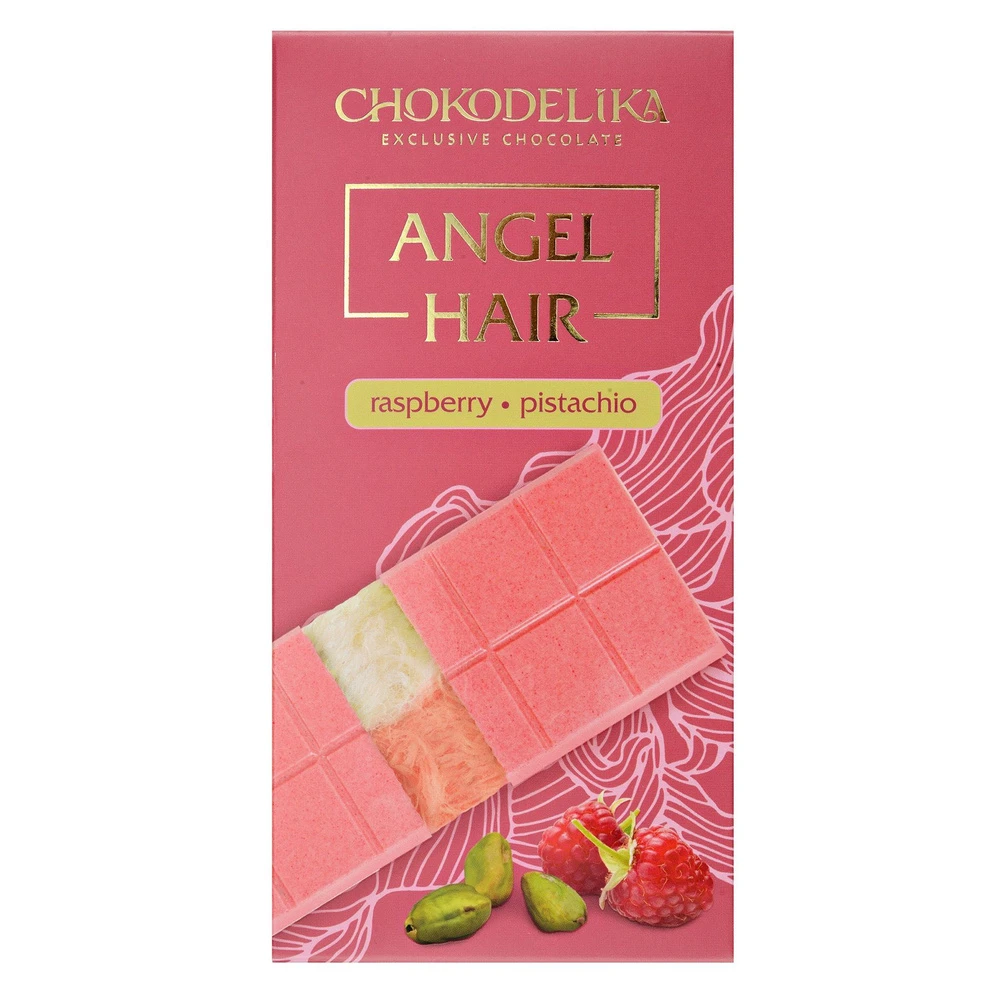 Шоколад белый "Angel Hair" малина-фисташка 150гр (16) — фото 1