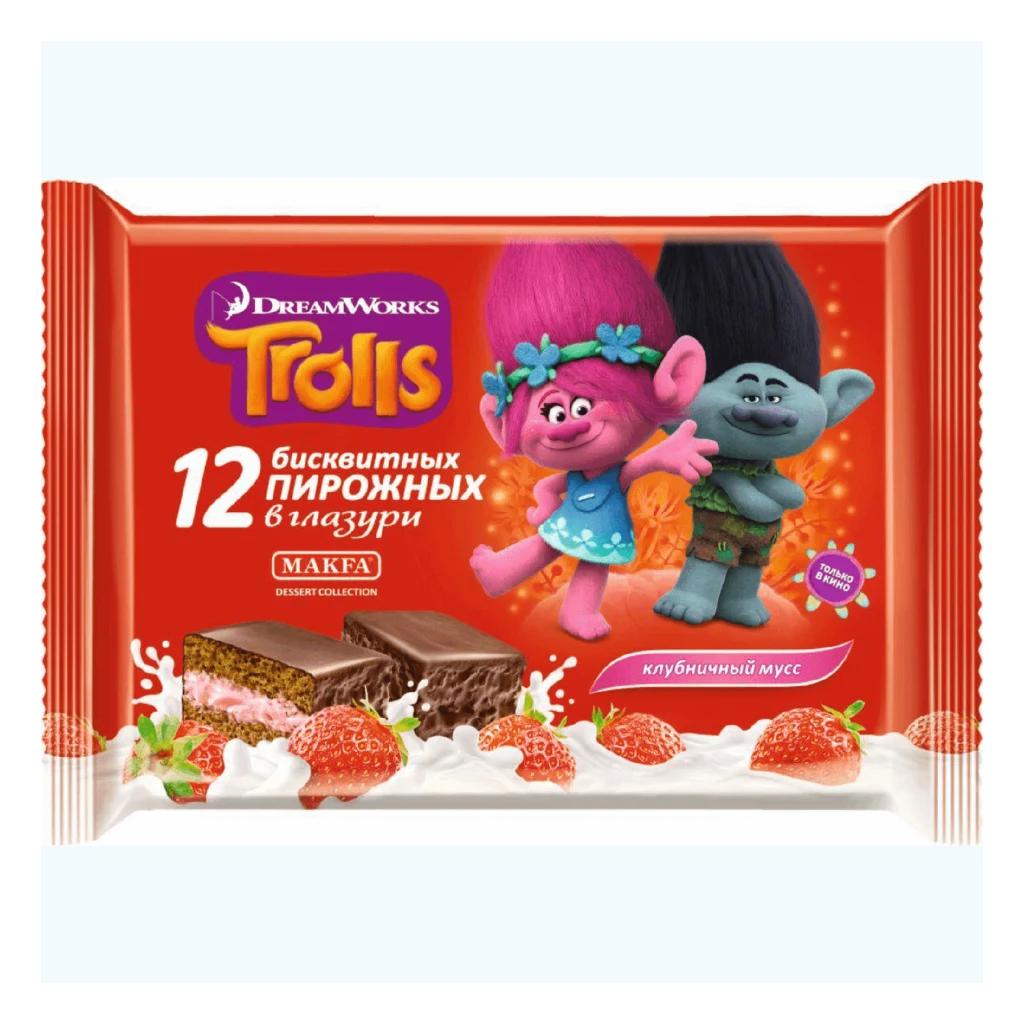 Троллс 12 бисквитных пирожных клубника, 10 шт по 216 г — фото 1