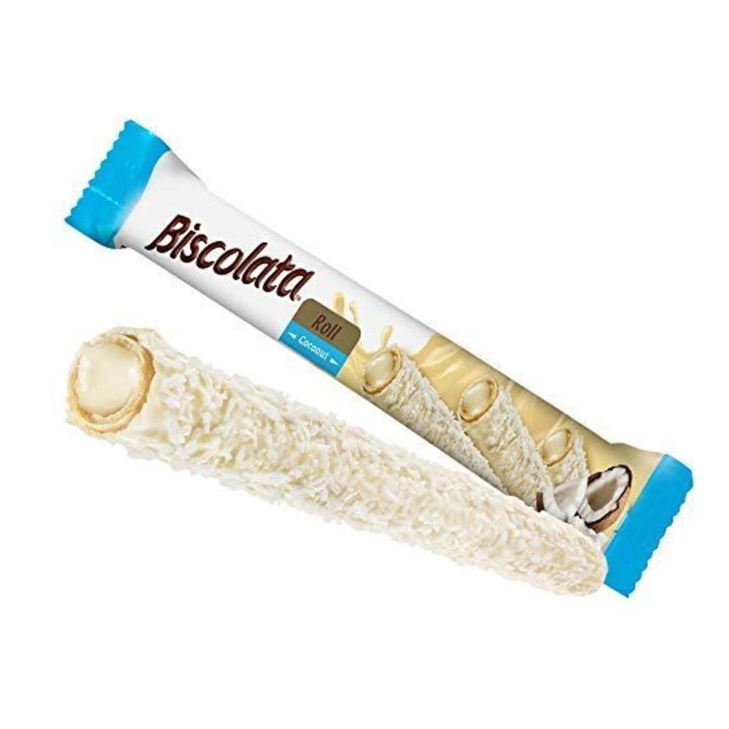 Трубочки Biscolata Roll с белым шоколад, молочный начинка и кокосом (Турция), 12 шт по 26 г — фото 1