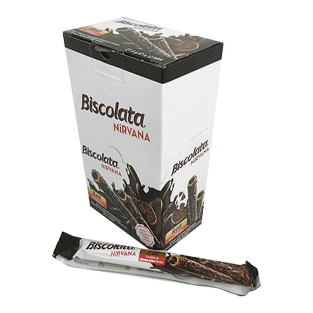Трубочки Biscolata Roll с тёмный шоколад, орех. начинка и печеньем (Турция), 12 шт по 28 г — фото 1