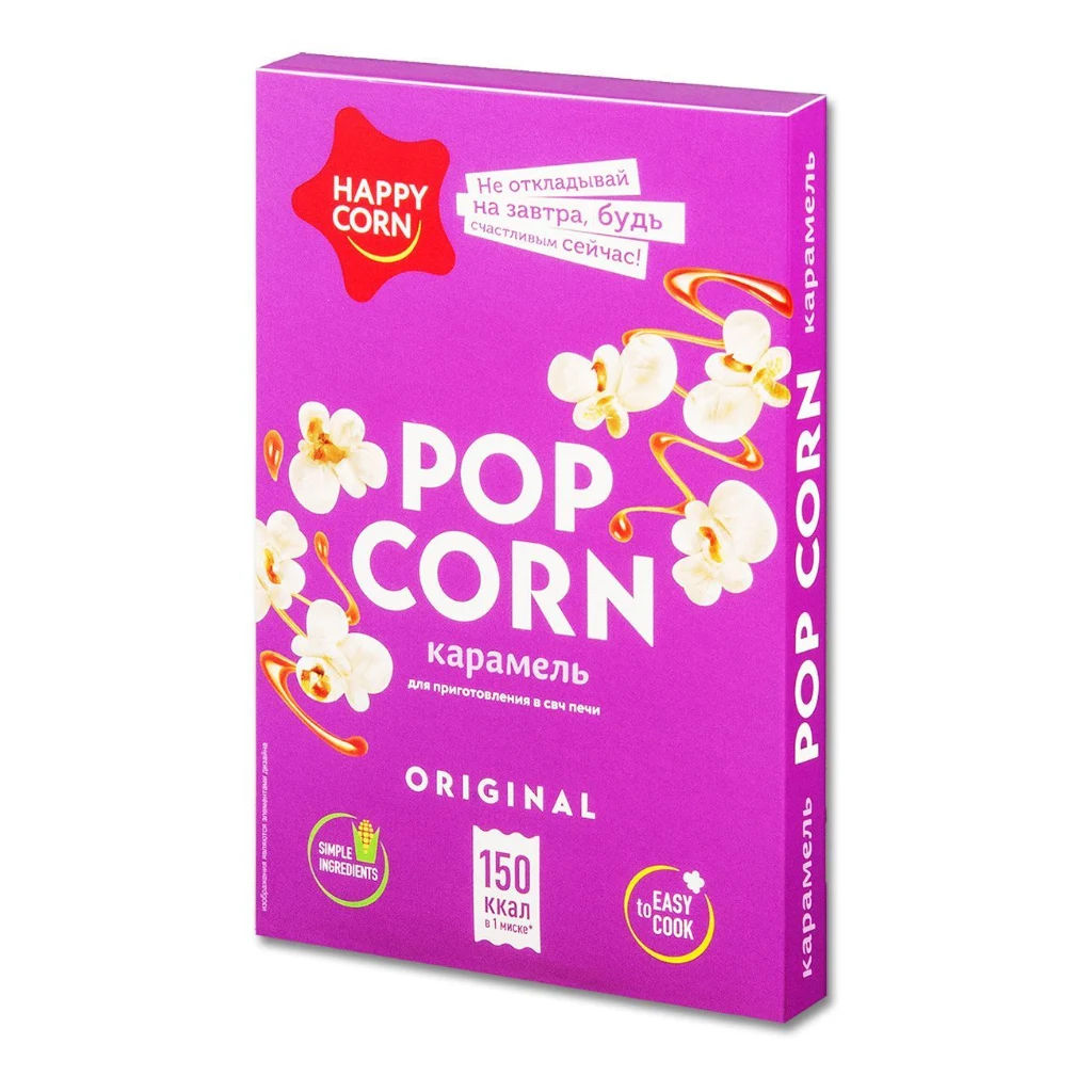 Попкорн "Happy Corn" для СВЧ 100-гр 20шт карамель — фото 1
