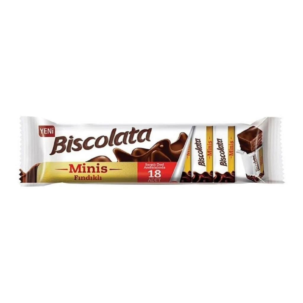 Вафли BISCOLATA Minis в мол шоколаде с орех кремом117-гр.1/24шт(Турция) — фото 1